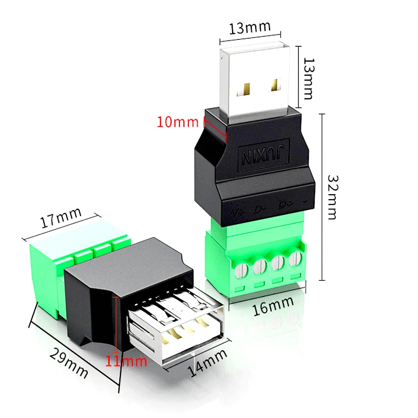 

1Pcs 4 Pin USB-A 2.0 Type A Male/Female to Screw Connector USB Jack USB plug with Shield connector USB2.0 to Screw Terminal Plug