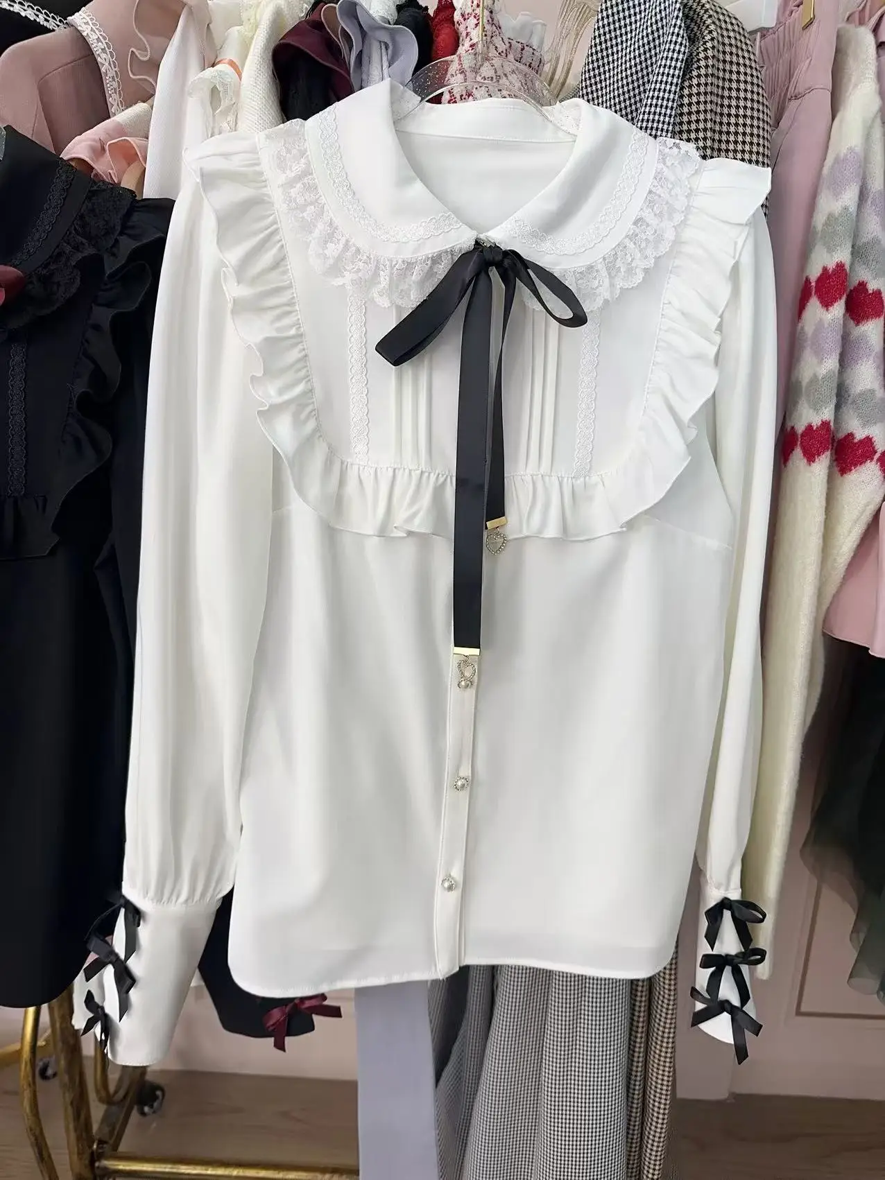 Рубашка-блузки в японском стиле женские свободные блузки с рюшами на краях