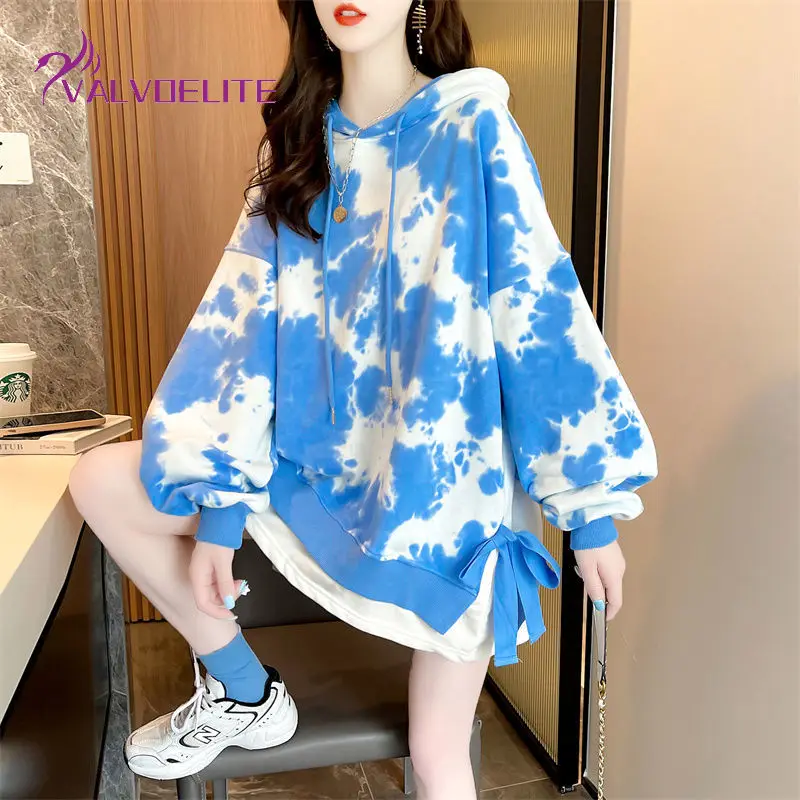 

2022 Spring Autumn New Woman Fashion Fake Two-piece Hoodie Casual Design Sense Niche Loose Round Neck Pullover Printed Top Coat