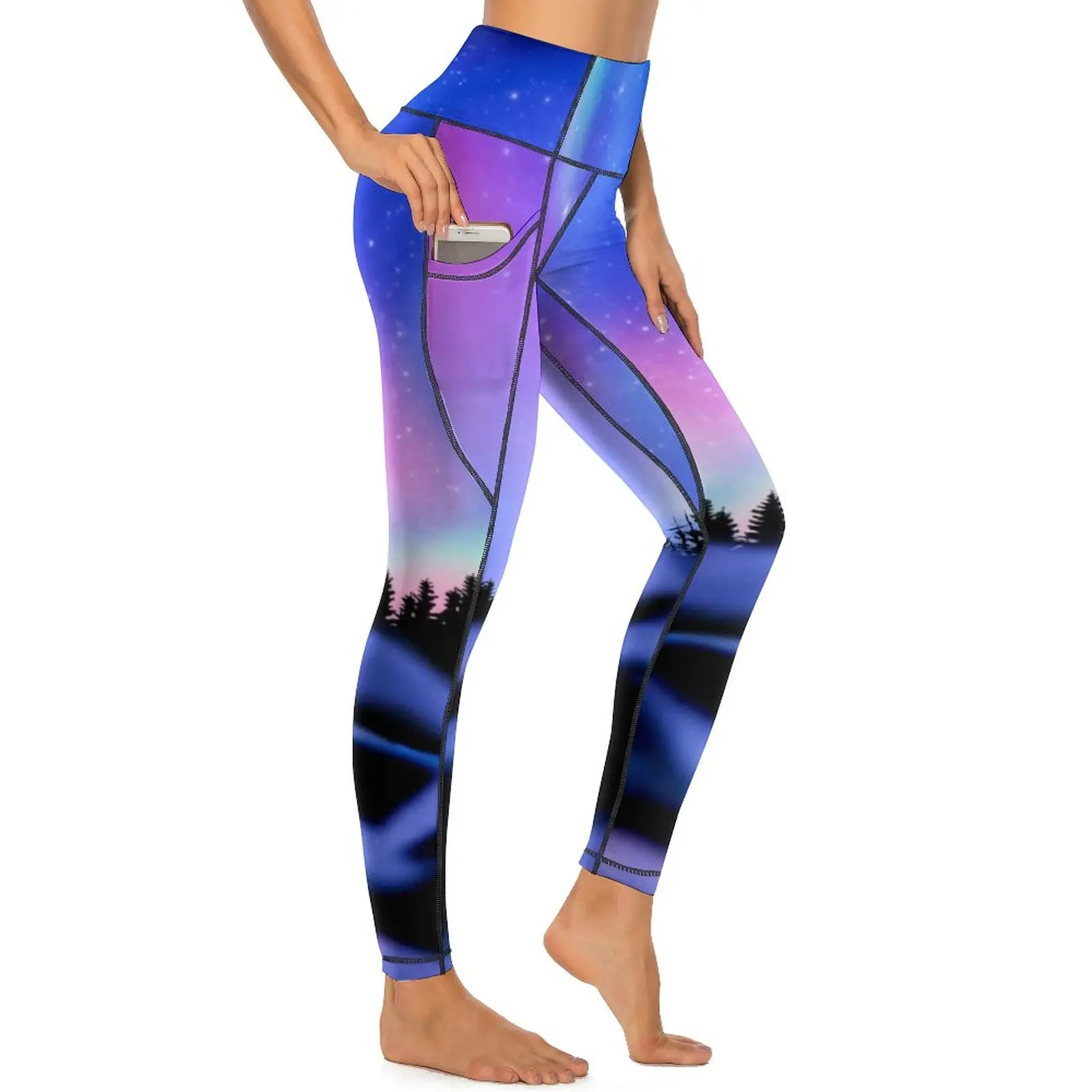 

Mountains Galaxy Leggings Sexy Dreamy Lights Workout Yoga Pants High Waist Stretch Sports Tights Pockets Vintage Graphic Leggins