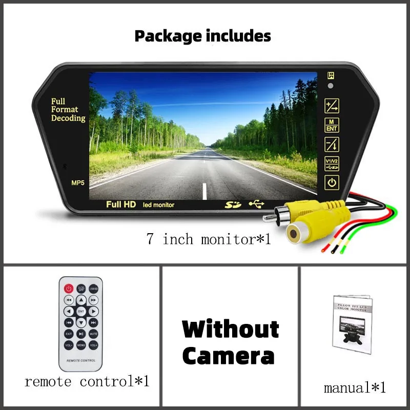 

7-дюймовый ЖК-экран Full HD Зеркальный парковочный монитор Bluetooth USB FM-видеоплеер Автоматический дисплей ЖК-дисплей 7-дю...