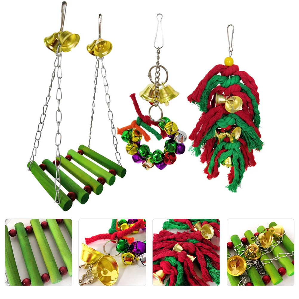 

3 Pcs Christmas Toys Bird Bite Parrot Hanging Birds Swing Decor Pendant Cage Accessory Decorate