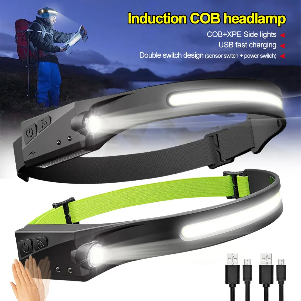 

Portable USB Induction Headlamp COB+XPE LED Headlight 5 Modes Lamp with Built-in 1200 mAh Battery for Camping Hiking Fishing