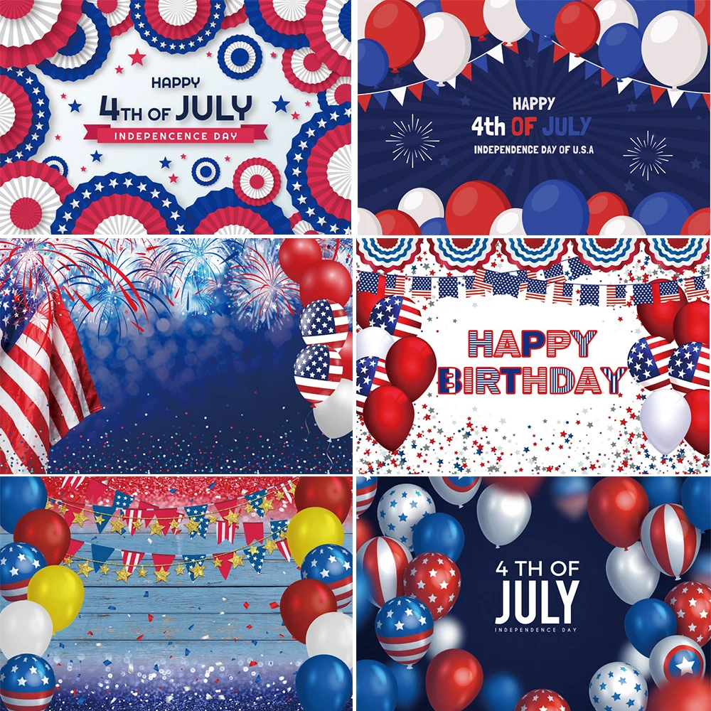 

4th of July Independence Day Background Photography Red Blue Stars Stripes Banner Patriotic Photo Memorial Day Party Backdrop