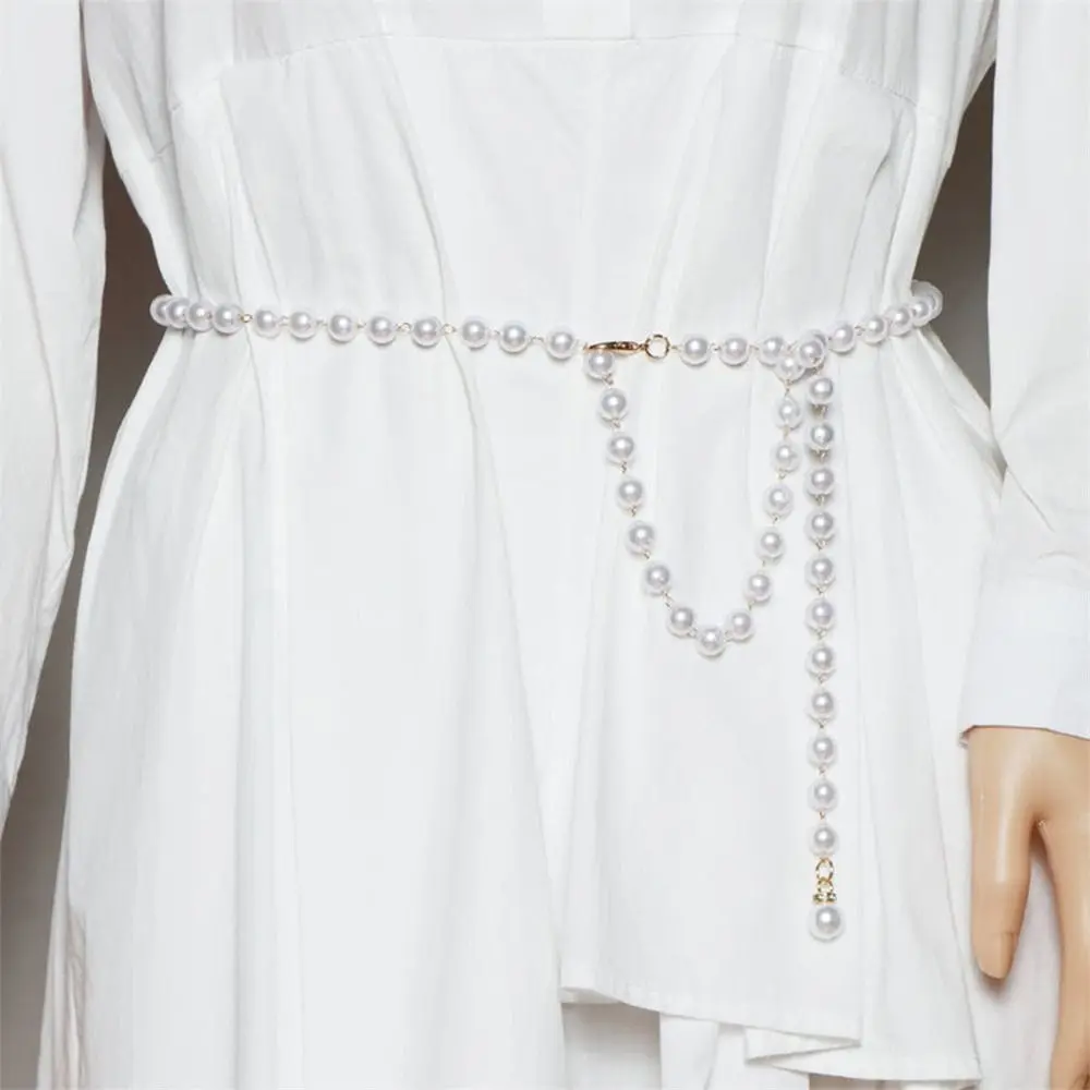 White Waistband Pearl Waist Chain All-match Pearl Pendant Belt for Women