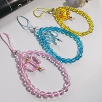 crystal bead butterfly drop mobile phone chain cellphone strap anti lost lanyard for women summer can carry hand beaded pendant