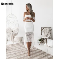 cashiona 2022 new sexy fashion dress womens raglan sleeve tops and trumpet skirts set ladies patchwork lace two pieces dresses