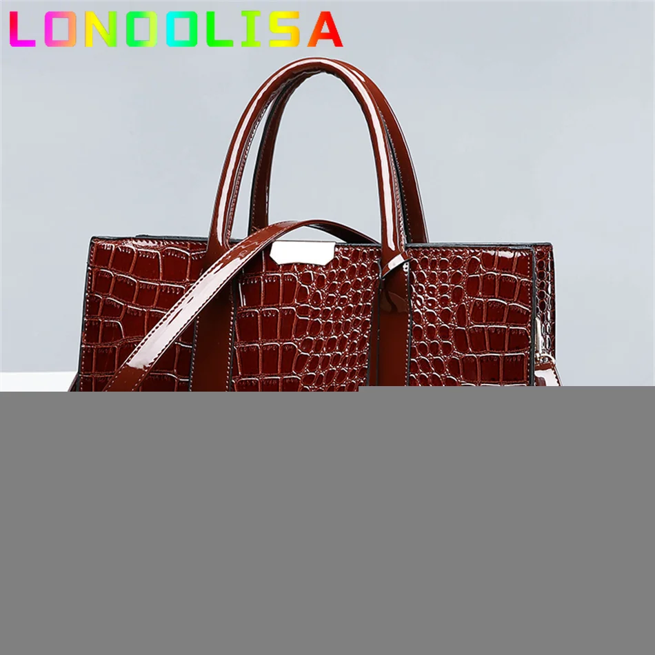 

Pantent Leather Crocodile Handbags Female Crossbody Shoulder Messenger Bag for Women 2023 High Quality Ladies Luxury Handle Tote