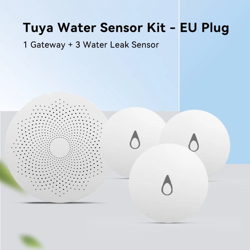 

Набор для определения утечки воды Meian 3 шт, 100 дБ Zigbee Hub, беспроводной датчик утечки воды, сигнализация обнаружения прожектора для прачечной, ванной комнаты