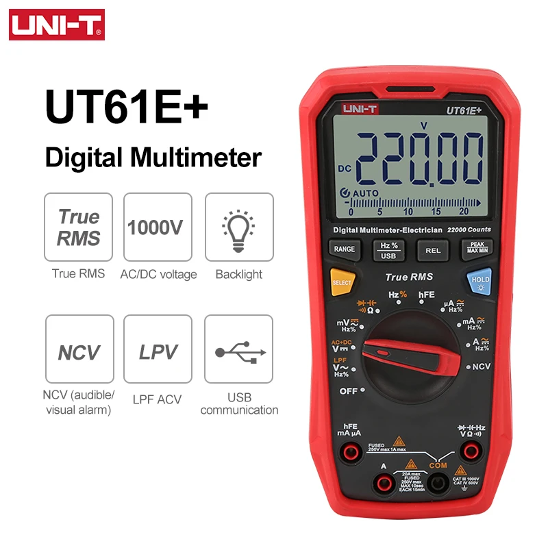 

UNI-T Professional Digital Multimeter UT61E+ 1000V AC DC Voltmeter Ammeter True RMS Capacitor Tester Frequency Meter LPF Test