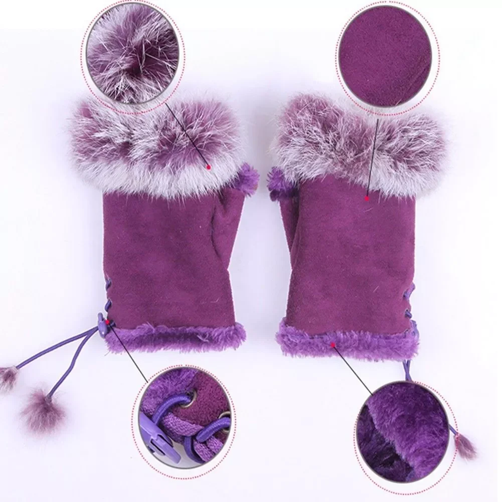 

Girls Women Winter Fashion Warm Faux Rabbit Fur Soft Fingerless Gloves Mitts