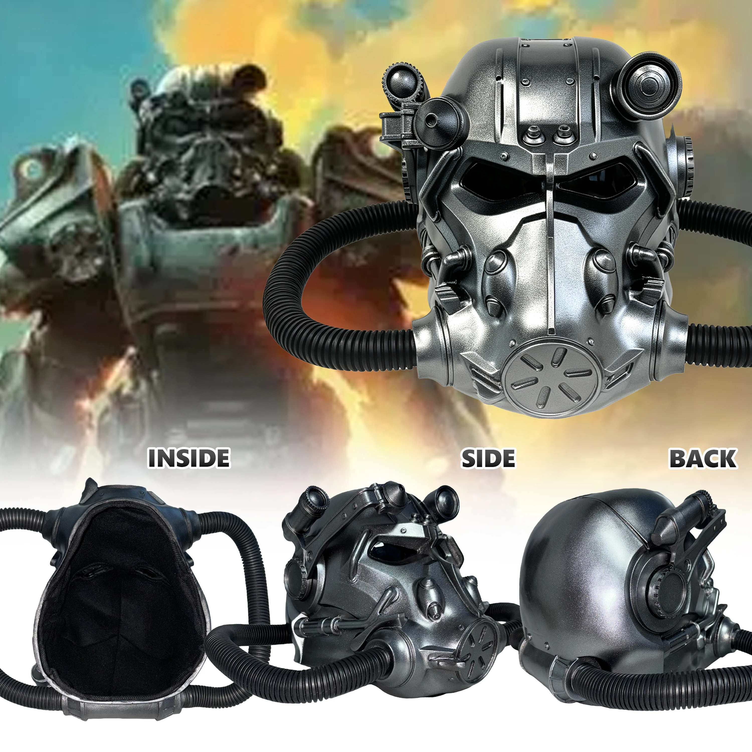 Фото Постапокалиптическая маска-шлем T-60 Power Armor из смолы, полнолицевая маска для мужчин, аксессуар для Хэллоуина, маскарада, карнавала, косплея, для взрослых. №5