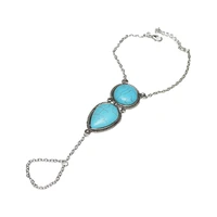 bohemia ethnic retro round turquoise star pendant bracelet for women trendy big stone finger long hand chain jewelry accessories