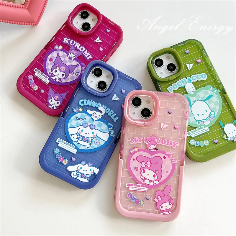 

Creative Double Stand Fresh Plaid Cartoon Cute Love Animal Cover for IPhone11 12 13 Pro Max Shockproof Phone Case IPhone 13 Case