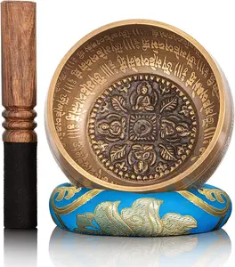 12cm Diameter Handmade Singing bowls with Leather Stick 4 Buddha Design Meditation Mindfulness Sound bowl
