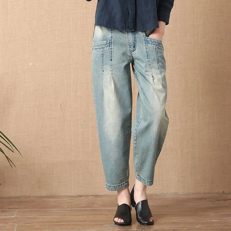 

Vintage Bleached Jeans Women Casual Loose Wahed Harem Pants Denim Cropped Pants Baggy Jeans Korean Fashion Bottoms