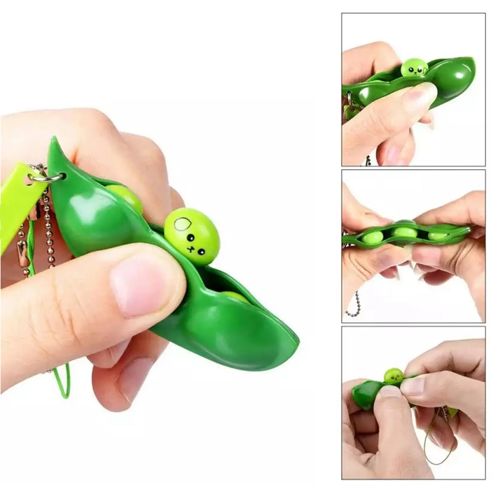 

6pcs Peanut Edamame Toys Pea Pod Keychain Fidget Squeeze Decompression Squishy Antistress Figet Popper Toys