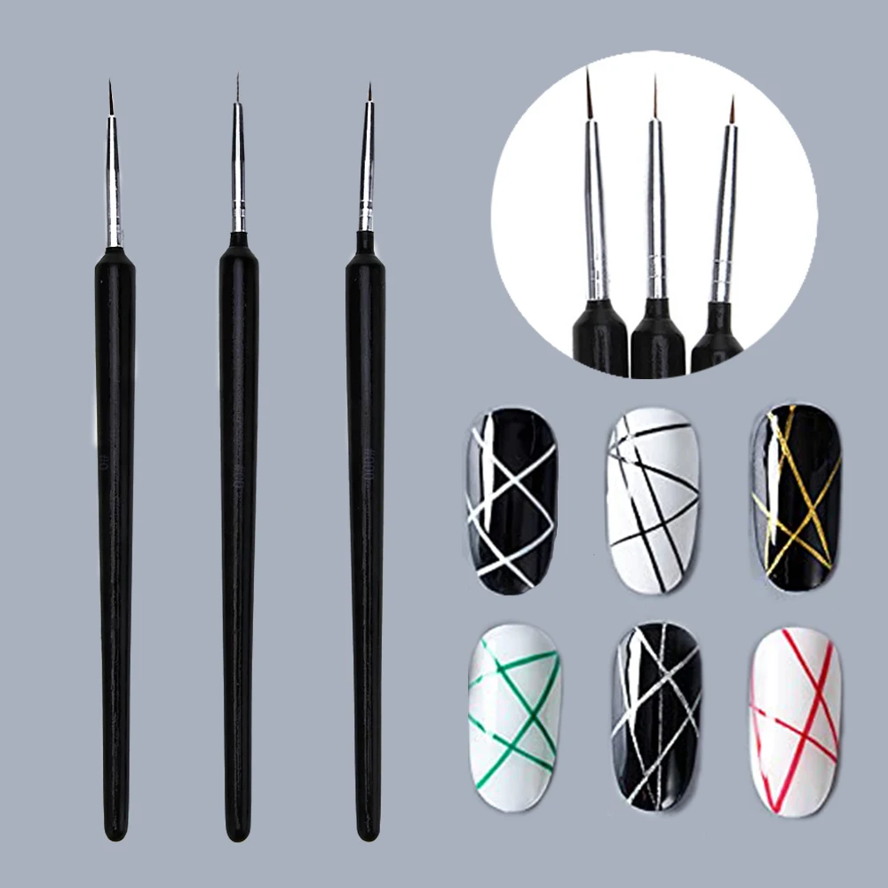 3pcs Ultra-Thin French Stripe Nail Art Liner Brushes Set 3D UV Gel Polish Flower Grid Dotting Drawing Pen For DIY Manicure Tools