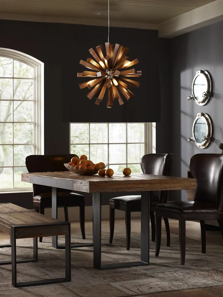 Скандинавская люстра из массива дерева в форме цветка для гостиной кафе