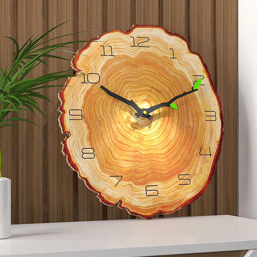 12 Inch Vintage Wooden Annual Ring Wall Clock Brief DesignBattery Operated  Non Ticking Irregular Decorative Wall Art Clock