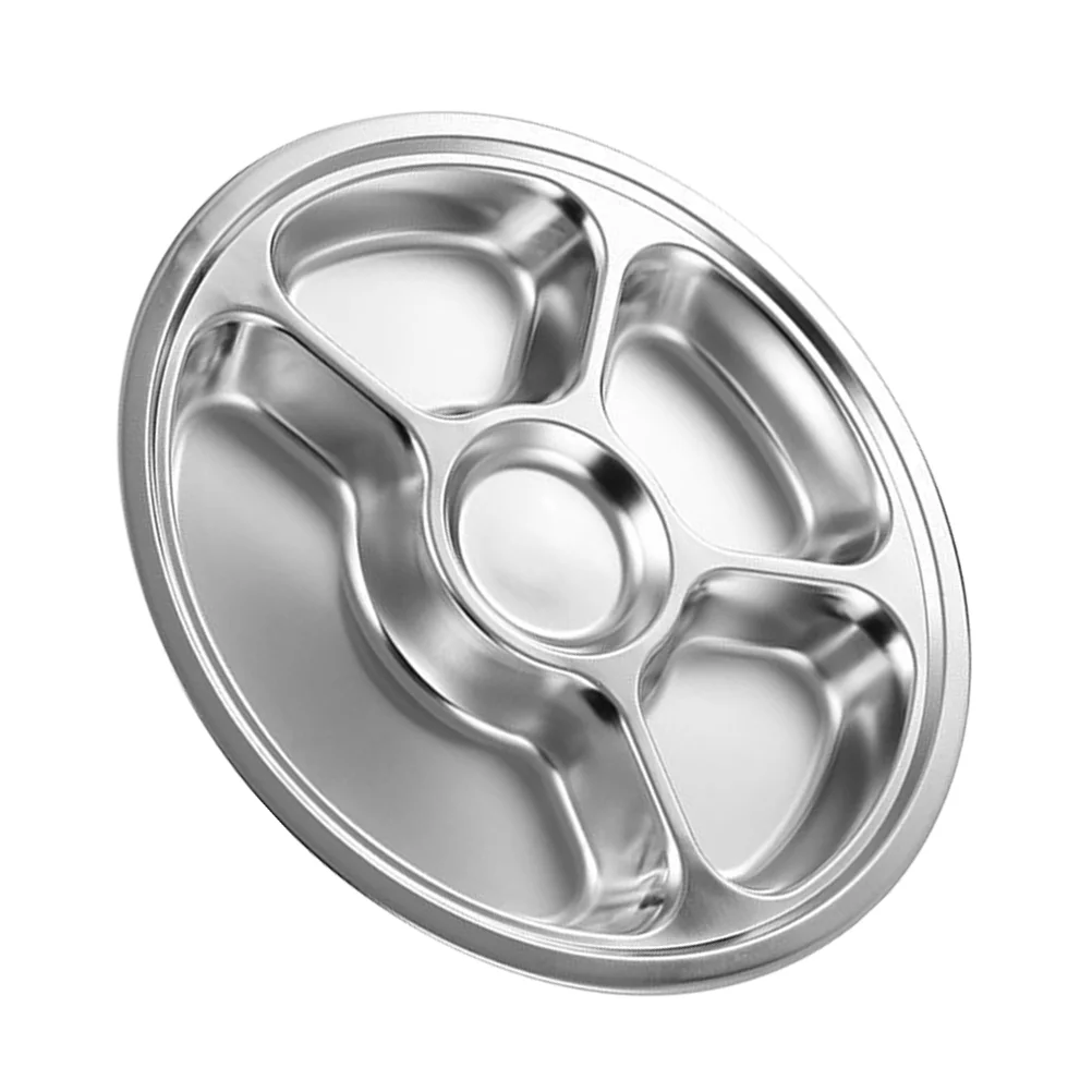 

1Pc Steel Dinner Divided Plate Home Food Serving Plate Dumpling Plate (Silver)