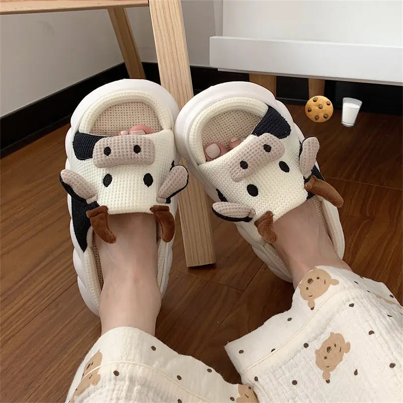 Cute slippers women cow linen slippers female summer Carrot Platform slippers indoor Outdoor slippers Four seasons home shoes