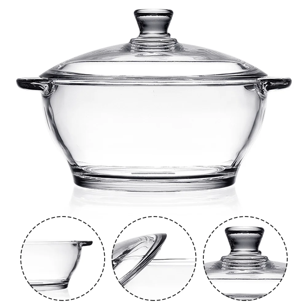 

Wear-resistant Glass Stockpot with Cover Double Ear Noodle Bowl Ramen Pot