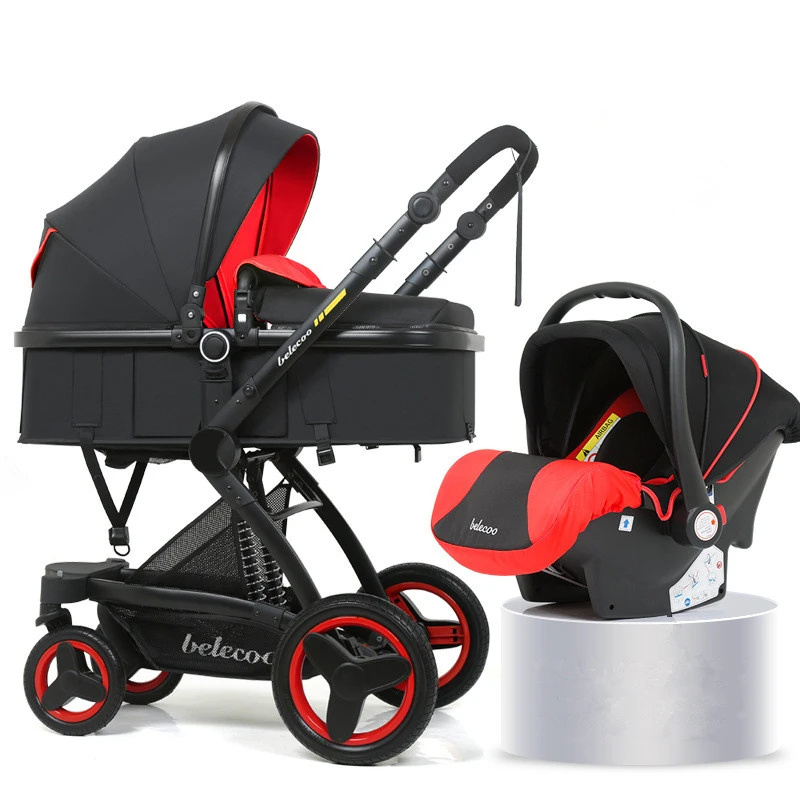 

High Landscape Baby Stroller 3 in 1 Luxury Hot Mom Stroller Travel Pram Reversible Baby Trolley Pink Stroller with Car Seat