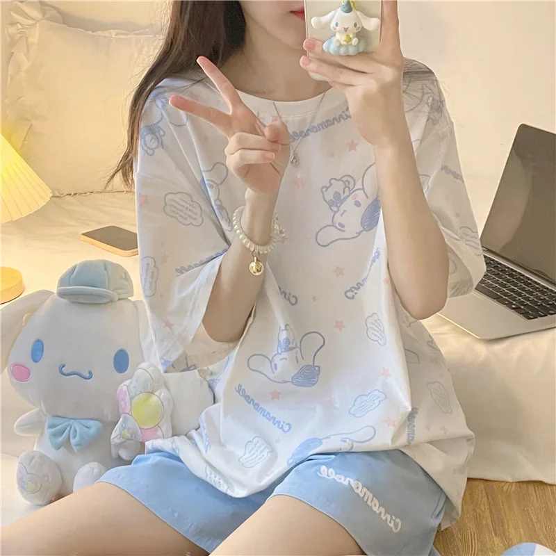 

Sanrio Cinnamoroll Japanese Ins Pajamas Women's Summer Short-sleeved New Sweet and Lovely Ladies Home Service Two-piece Suit
