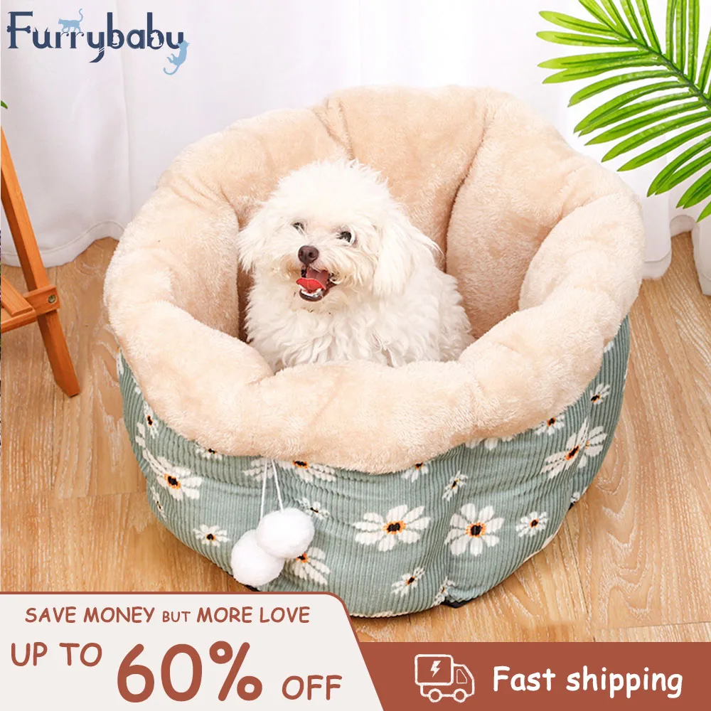 

Круглая кровать для кошки, домик, коврик для домашних питомцев, подушка, маленькая собака, гнездо для кошки, зимняя теплая кровать для сна дл...