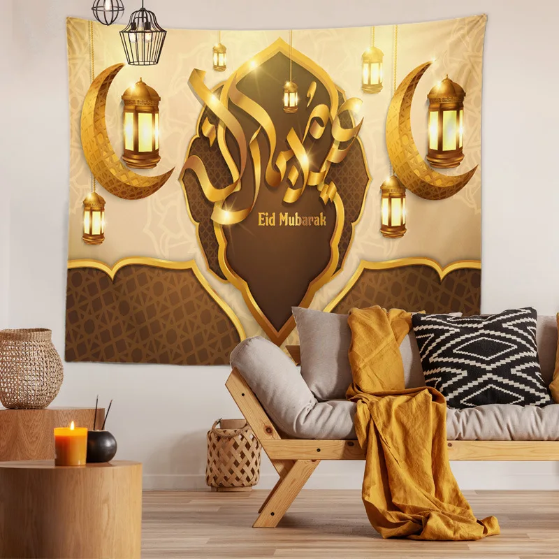 

Eid Ramadan Decoration Wall Hanging Tapestries Tablecloth For Home Tapestry Moon Star eid mubarak Ramadan Kareem Decoration