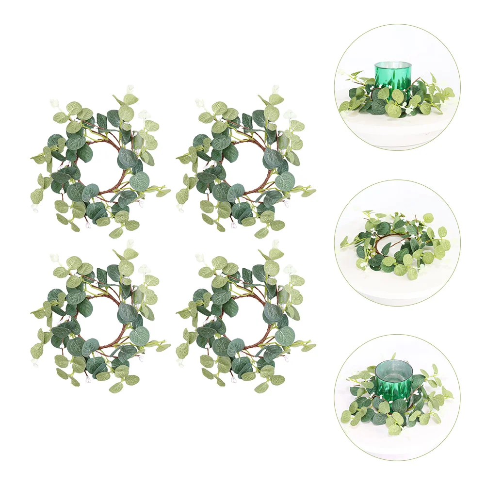 

4Pcs Pillar Rings Wreaths, Small Artificial Eucalyptus Wreaths Rings for Wedding Home Indoor Outdoor Party Decor