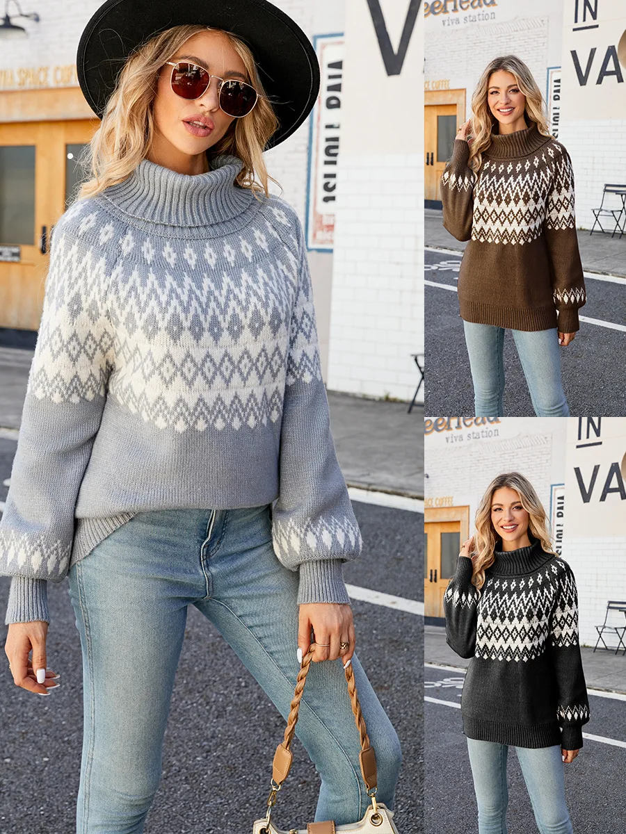 

Женский свободный пуловер с высоким воротником, Зимний вязаный толстый свитер большого размера с длинным рукавом, уличная одежда