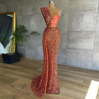 sequin prom dress 2022 one shoulder sleeveless mermaid prom gown for women long illusion draped sexy party dresses sparkly