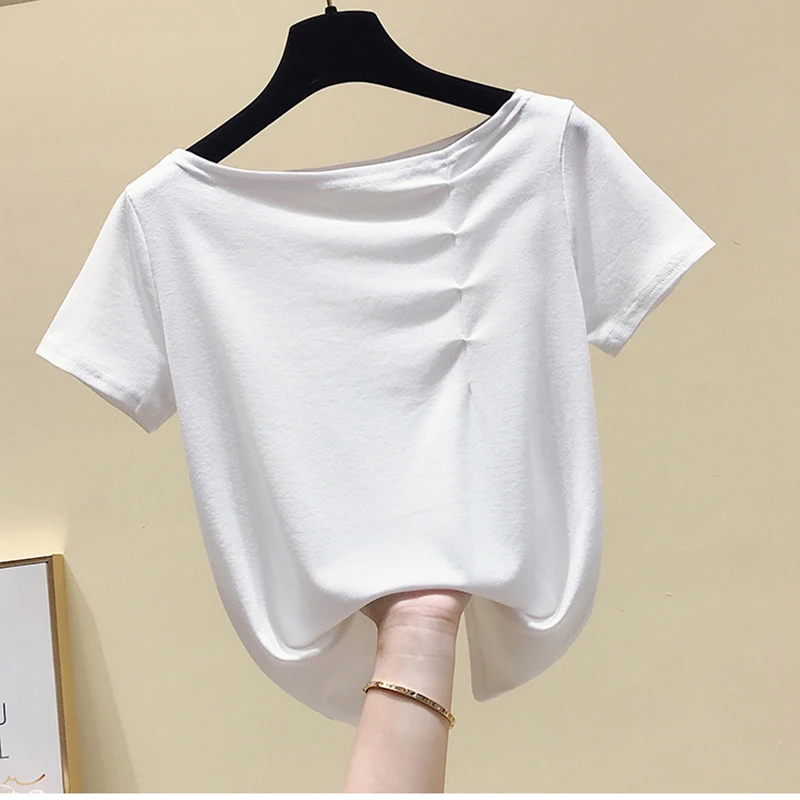 

Летние белые повседневные однотонные Хлопковые женские футболки с коротким рукавом и круглым вырезом, женская футболка, корейская мода, ка...