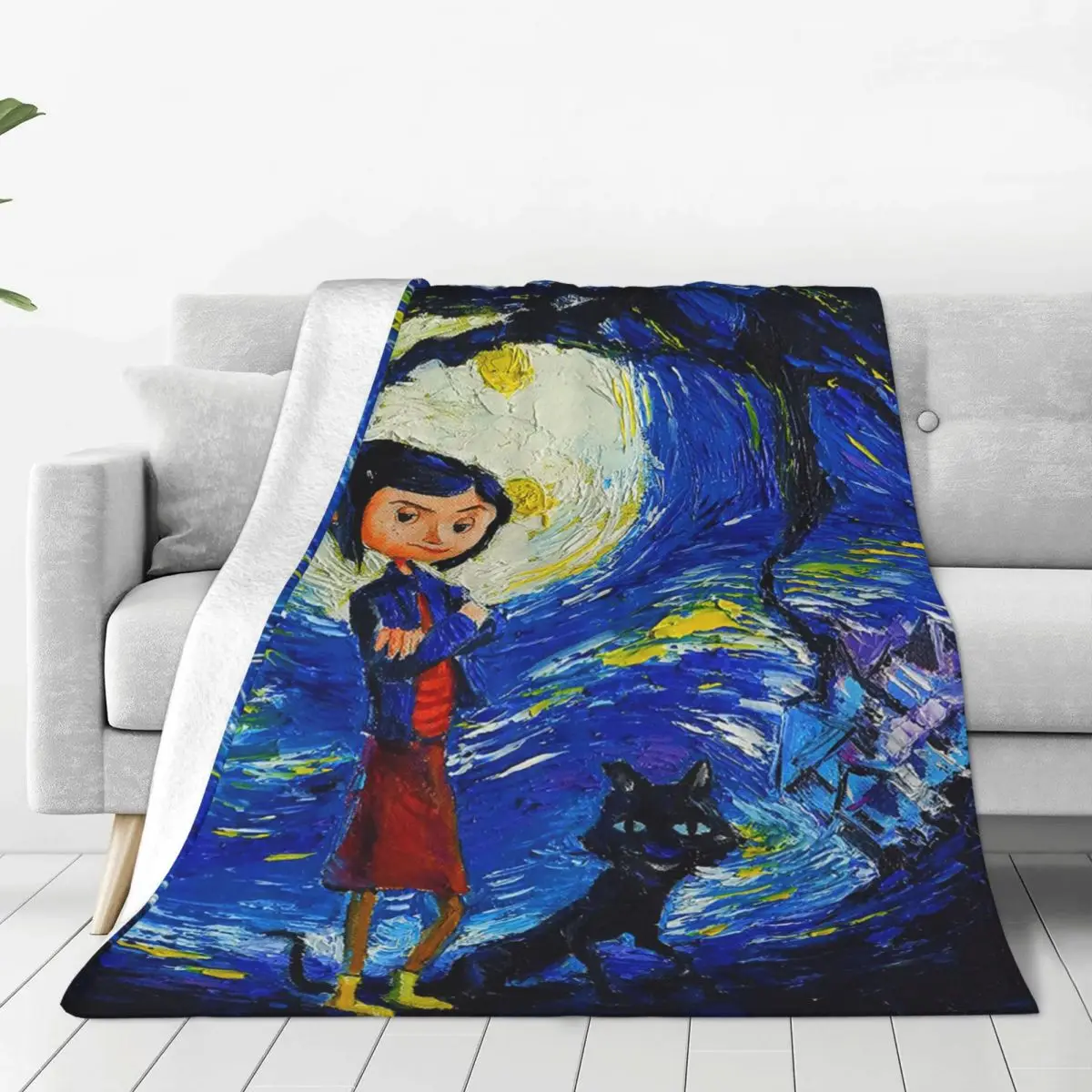 

Coraline Horror Girl Blankets Flannel The Starry Night Van Gogh Lightweight Thin Throw Blankets for Car Sofa Couch Bedspread