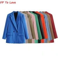 blue elegant straight blazers casual solid orange green khaki 2022 spring autumn woman jacket outerwear pink red grey fp to love