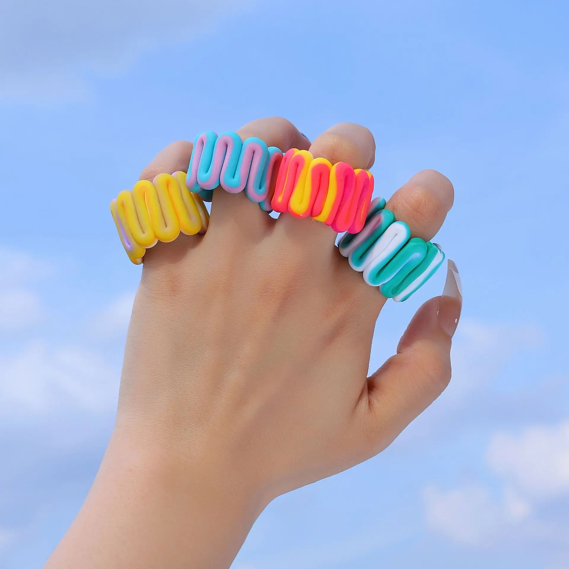 

2022 New Cute Soft Pottery Clay Rings for Women Girls Gifts Vintage Exaggerated Multicolor Fun Trend Jewelry Anillos Mujer Bague
