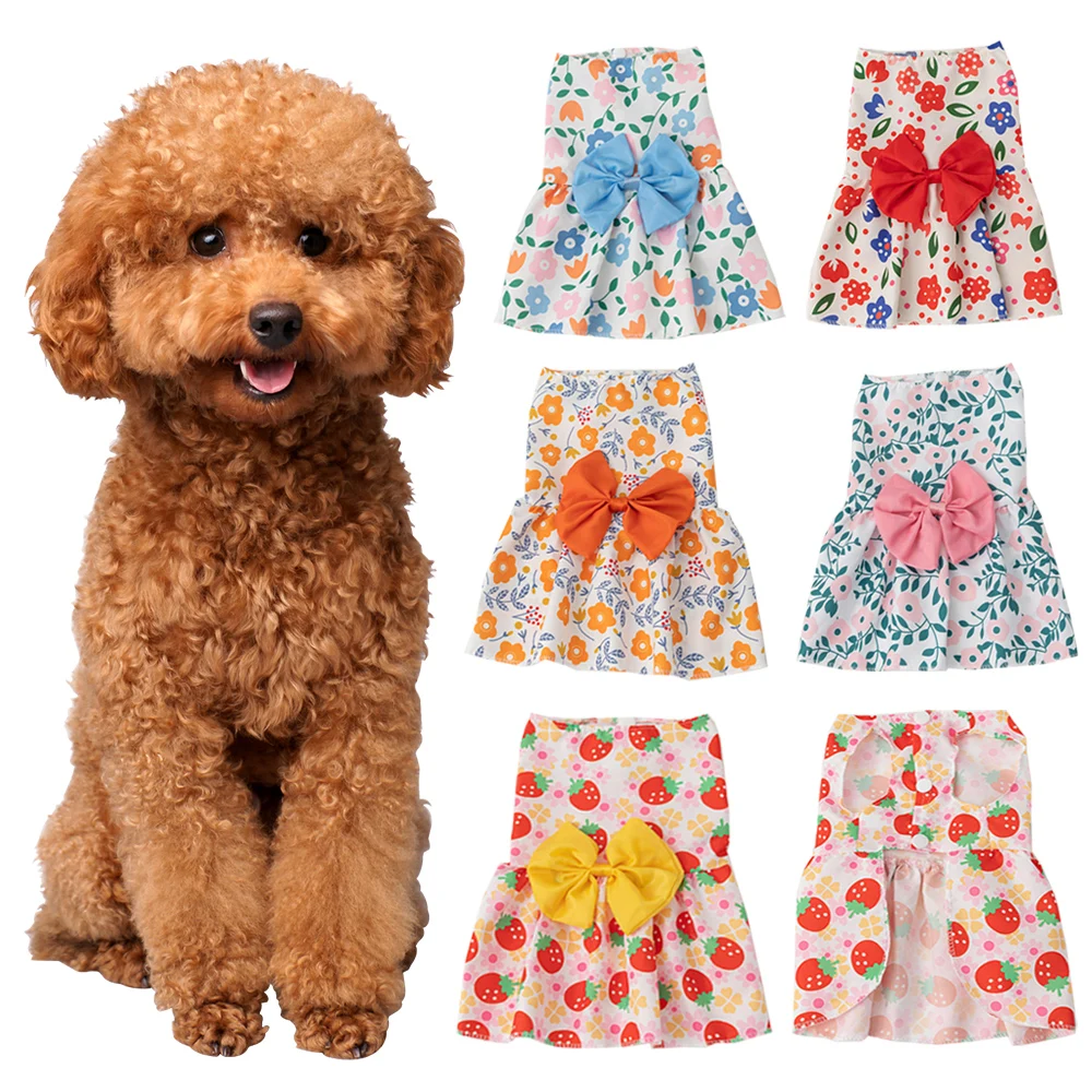 

Floral Bowknot Dog Skirt Spring Summer Bow Princess Cat Dress Floral Dog Dress Classic Summer Refreshing Pet Wedding Clothes