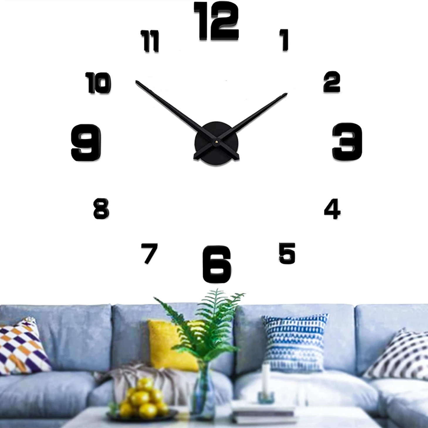 Large 3D Wall Clock DIY Creative Mirror Surface Wall Decorat
