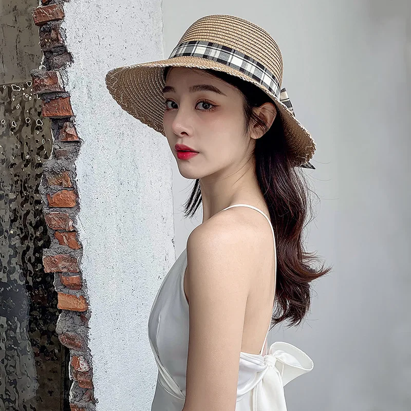 

S42 New Hat Female Summer Sunscreen Breathable Sun Hat Tide Bow Korean Version All-Match Sun Hat Straw Hat