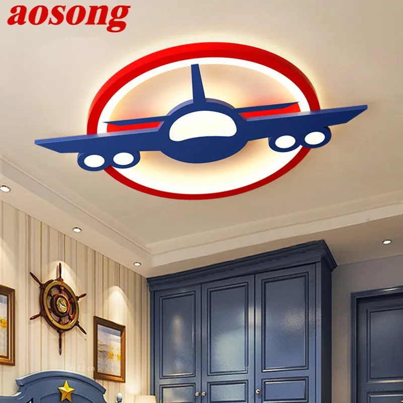 

AOSONG Children's Airplane Ceiling Lamp LED Cartoon Light For Home Kids Bedroom Kindergarten Dimmable With Remote Control