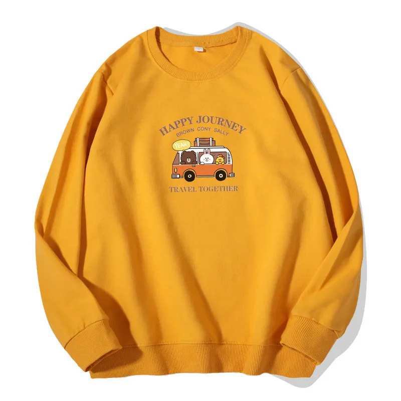 

Толстовка Женская с длинным рукавом, Модный свитшот с мультяшным принтом автобуса, пуловер из чистого хлопка, одежда на весну