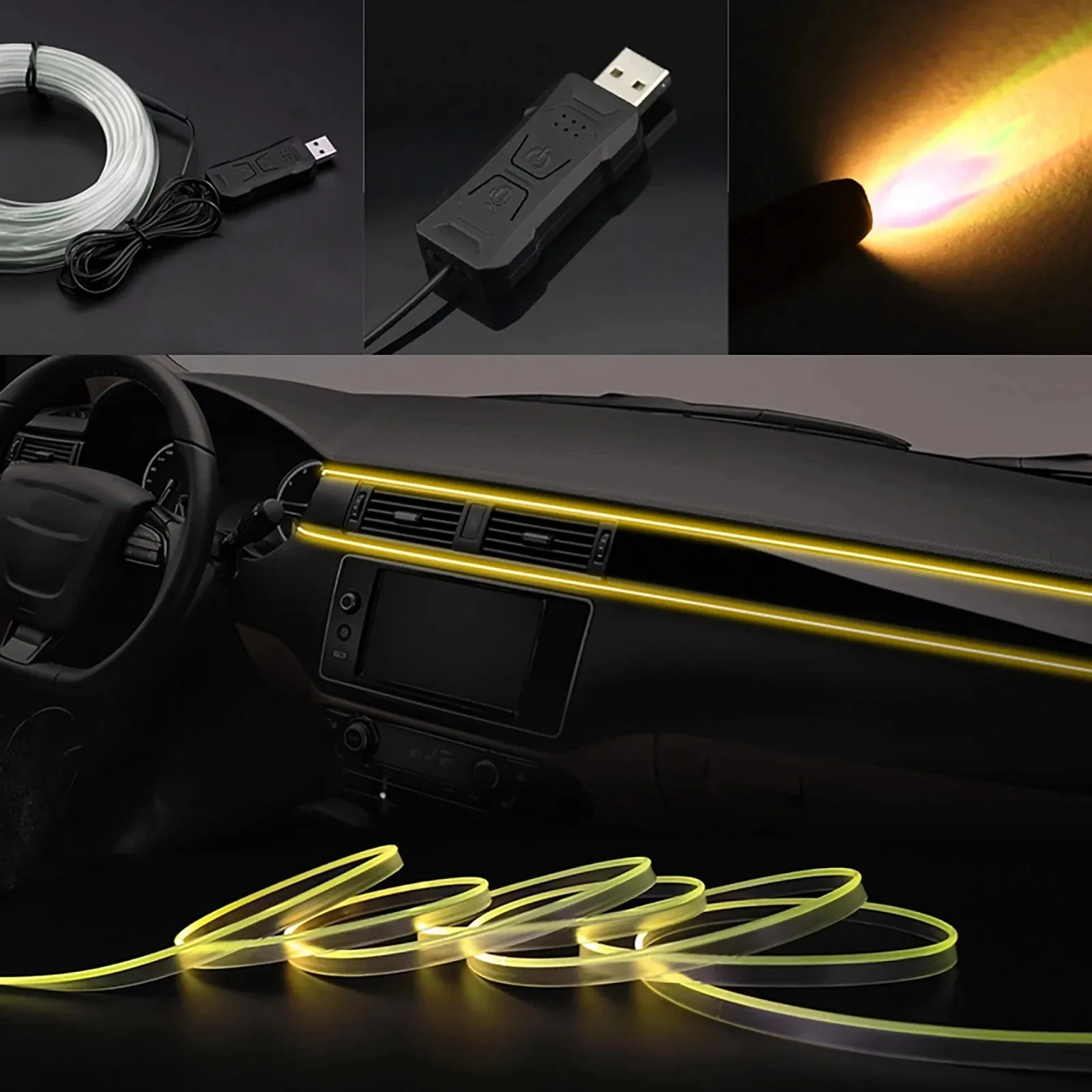 Фото 2/3/4/5M RGB интерьер автомобиля окружающая светодиодная лента невидимая USB оптоволоконная атмосферная лампа для всех моделей автомобилей №4