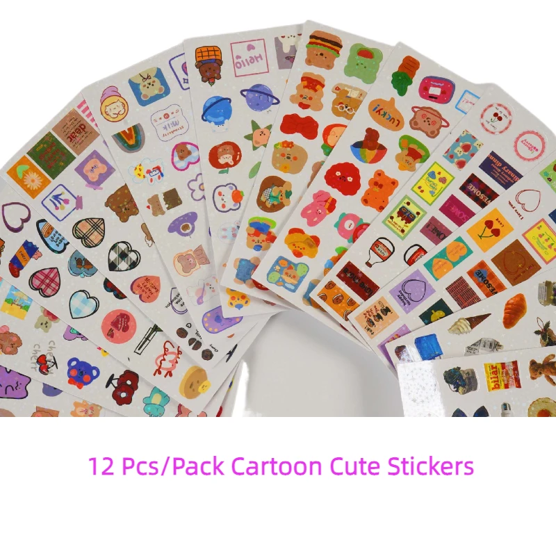 

12 Pcs/pack Of Diary Decorating Stickers Set Cute Cartoon Bear Ice Cream Sticker For Kids Girld School Supplies