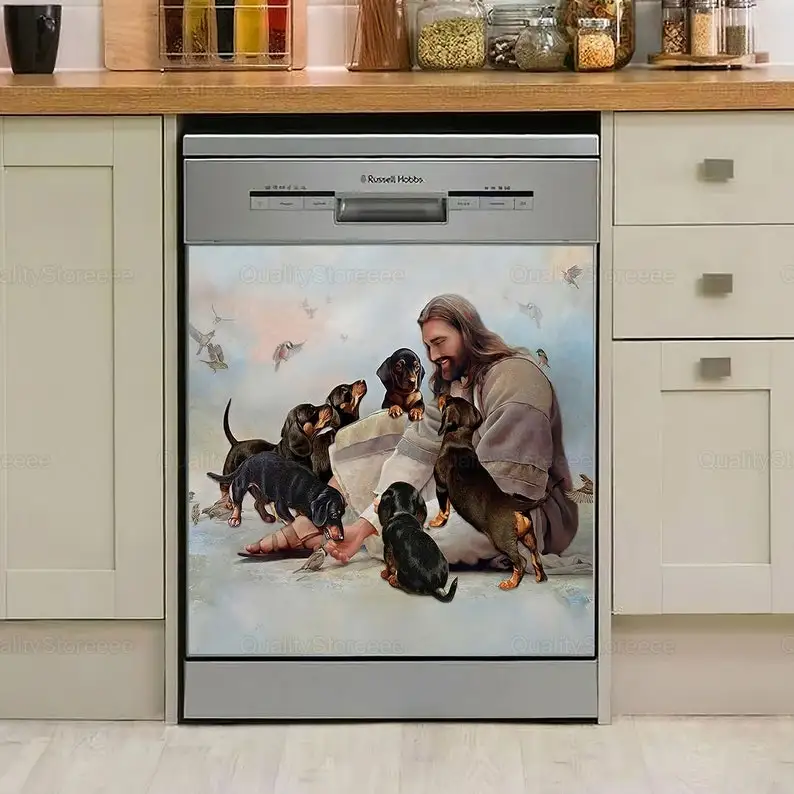 

Jesus Surrounded By DachShunds Dishwasher Cover, DachShunds Dishwasher Magnet Cover, Dog Dishwasher Cover, Gift For Mom LNG01220