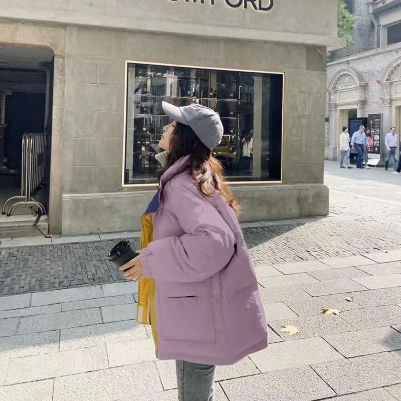 2022 Korean Style Winter Short Down Coat Loose Casual Bread Clothes Warm Windproof Solid Color Harajuku Style Jacket for Female
