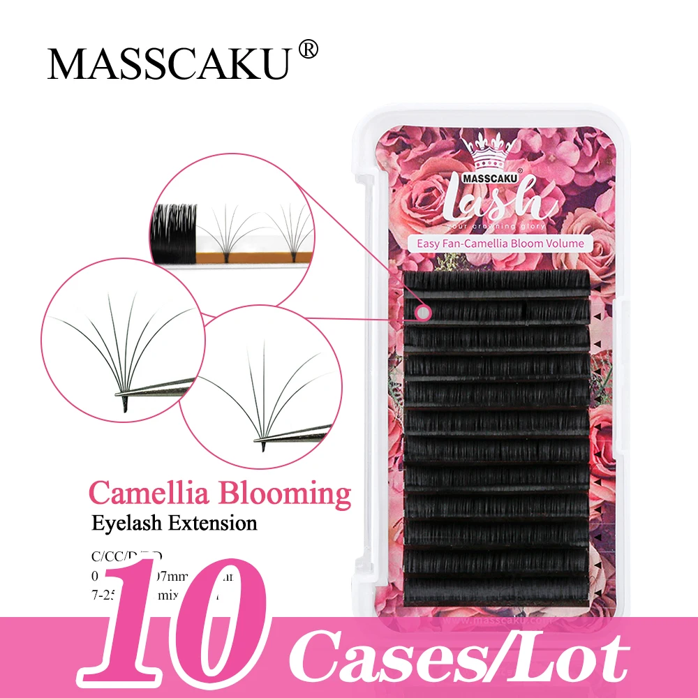 

MASSCAKU 10Cases/lot Austomatic Flowering Camellia Easy Fan Eyelashes Fast Blooming Mink Self-Making Volume Lashes Wholesale