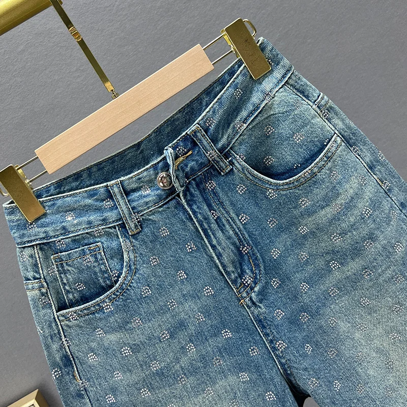 Denim Shorts Women's Clothes Shorts 2023 Summer High Waist Loose Slimming Exquisite Rhinestone Wide Leg Pants Jeans Booty Shorts