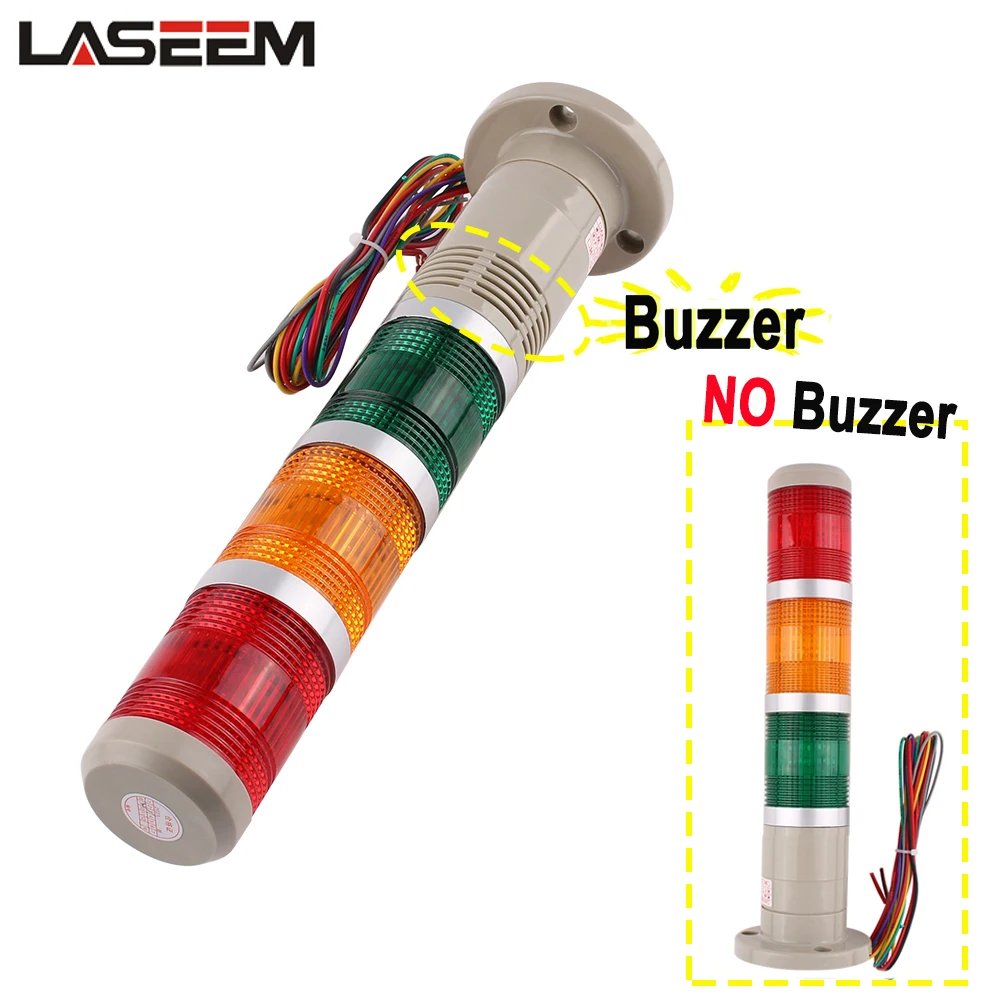 

3-слойный промышленный башенный сигнальный фонарь, светодиодный зуммер/без зуммера, 12 В постоянного тока, 24 В, вспышка/устойчивая лампа для стека безопасности, 110 В, 220 В для машинного инструмента